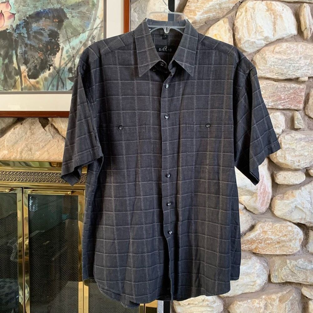 Gillio Mens cotton/linen blend short sleeve button down